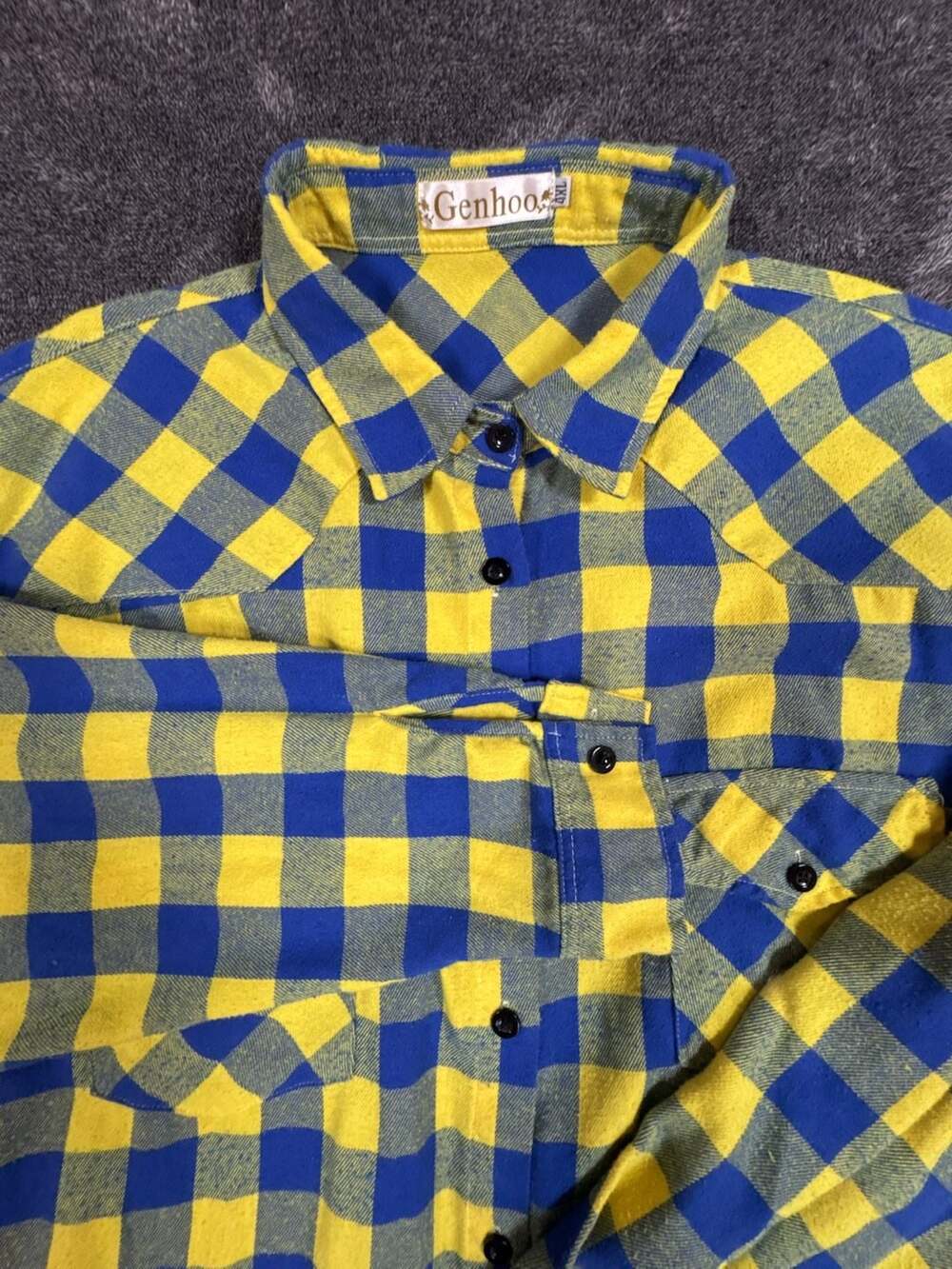 Genhoo Plaid Button Down Flannel Shirt Blue Yellow